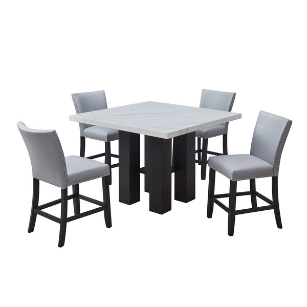 English Elm 2pc Counter Height Upholstered PU Chairs with Chrome Nailhead Trim and Footrest, Stylish Pub Seating Gray 43 L x 21.25 W x 15.25 H B011P286894