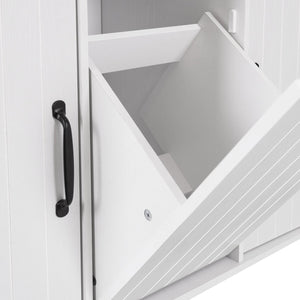 English Elm K&K Kitchen Island with Tilt-Out Trash Can, Drop Leaf Counter, Adjustable Shelf, Rolling Cart Ameican White Oak WF326381AAW