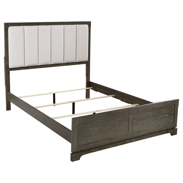 English Elm Annie Glam Queen Bed Glittering Stripe Upholstered Headboard Padded White Panel Frame B062S01542