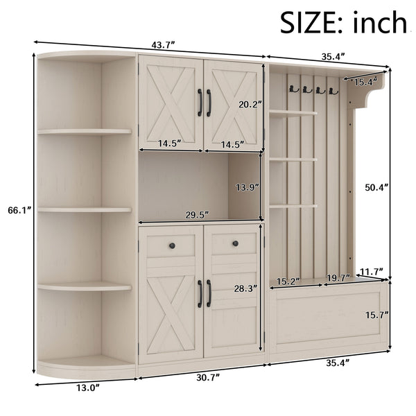 English Elm Multifunctional Hall Cabinet & Tree: Versatile 2-In-1 Storage Solution With Hooks For Entryway Style W1580S00185
