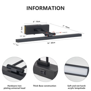 English Elm Picture Light 16in Battery Operated LED with Remote, Dimmable Timer, Matte Black Swing Arm Gallery Spotlight W2312P374956