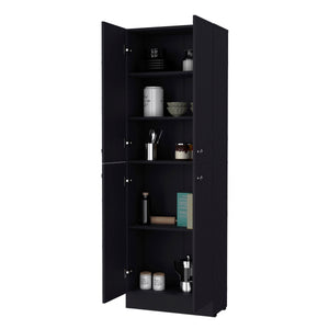 English Elm Cameron Pantry Cabinet for Modern Kitchens with 4 Doors, 5 Hidden Shelves, Elegant Space-Saving Design Black 42.92 L x 28.75 W x 5.12 H B128P189935