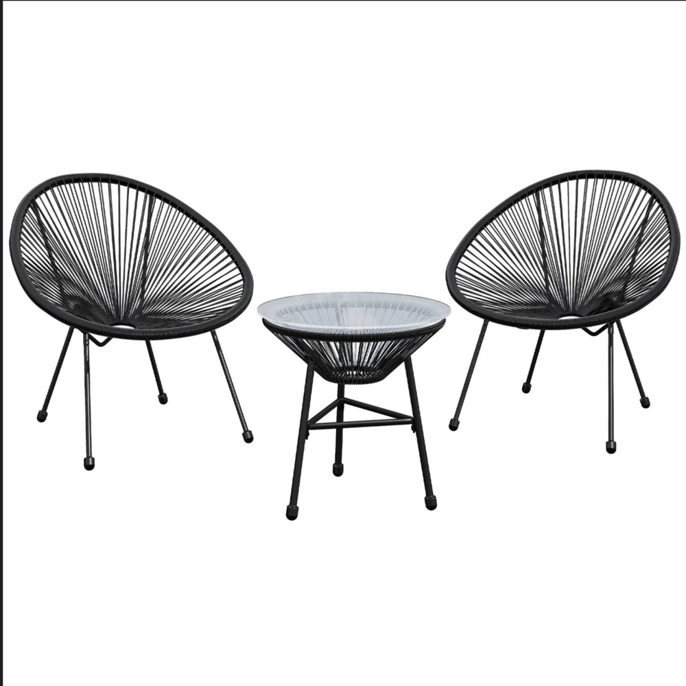 English Elm 3-piece Acapulco Outdoor Bistro Set Hand Woven Pe Rattan Chairs Tempered Glass Table Black B082P455169