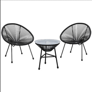 English Elm 3-piece Acapulco Outdoor Bistro Set Hand Woven Pe Rattan Chairs Tempered Glass Table Black B082P455169