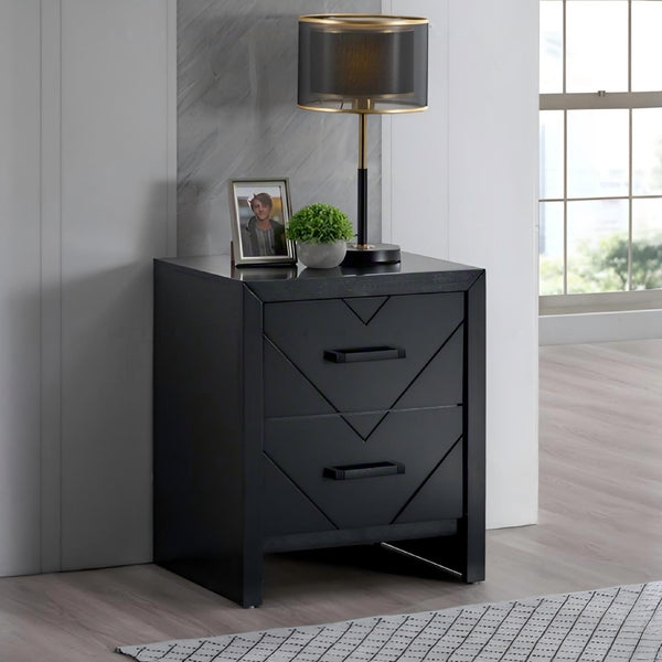 English Elm Morris 2-Drawer Nightstand with V-Shape Embossed Fronts, Dovetailed Drawers & Removable Handles Black 27.8 L x 22.13 W x 18.9 H B078P408784