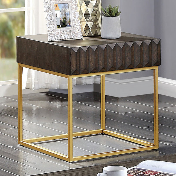 English Elm Contemporary Round Mid‑Century Accent Side Table with Tapered Legs, Solid Wood Build and Compact Design Gold,Walnut 27 L x 27 W x 10 H B2741P359684