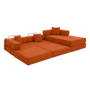 English Elm 108'' Modular Cloud Sectional Corduroy Couch with Fold Flat Backrest for Living Rooms Orange W1117S00297