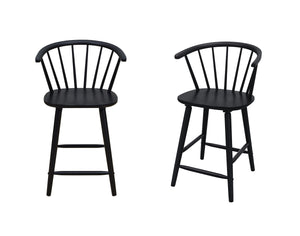 English Elm 2pc Black Contemporary Counter Height Stool Set with Spindle Back, Ergonomic Curved Seat, Durable Finish B011P378322