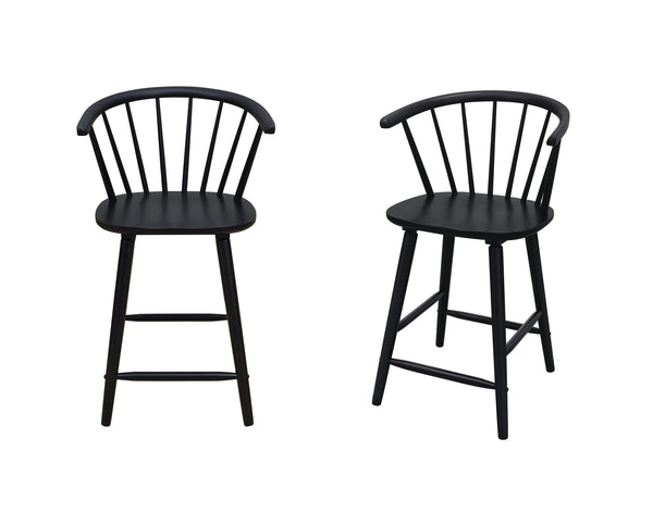 English Elm 2pc Black Contemporary Counter Height Stool Set with Spindle Back, Ergonomic Curved Seat, Durable Finish B011P378322