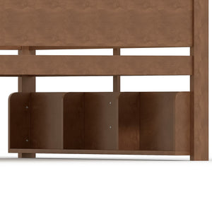 English Elm Queen Over Solid Pine Bunk Bed with Built in Shelves and Tray for Guest Rooms Brown W5305S00008