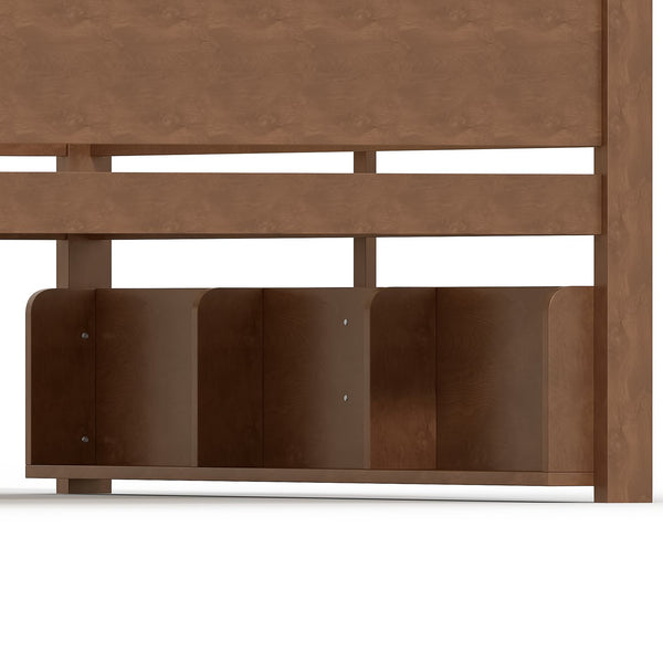 English Elm Queen Over Solid Pine Bunk Bed with Built in Shelves and Tray for Guest Rooms Brown W5305S00008