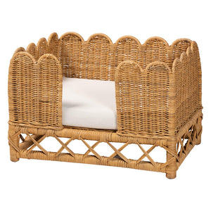 English Elm Bohemian Natural Rattan Pet Bed with Scalloped Border and Removable Foam Cushion B2750P467819