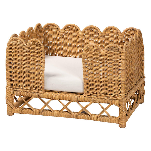 English Elm Bohemian Natural Rattan Pet Bed with Scalloped Border and Removable Foam Cushion B2750P467819