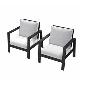 English Elm Set of 2 Outdoor Aluminum Patio Armchairs Rust Proof Frame with Plush Foam Cushions Black+ Gray B082P454983