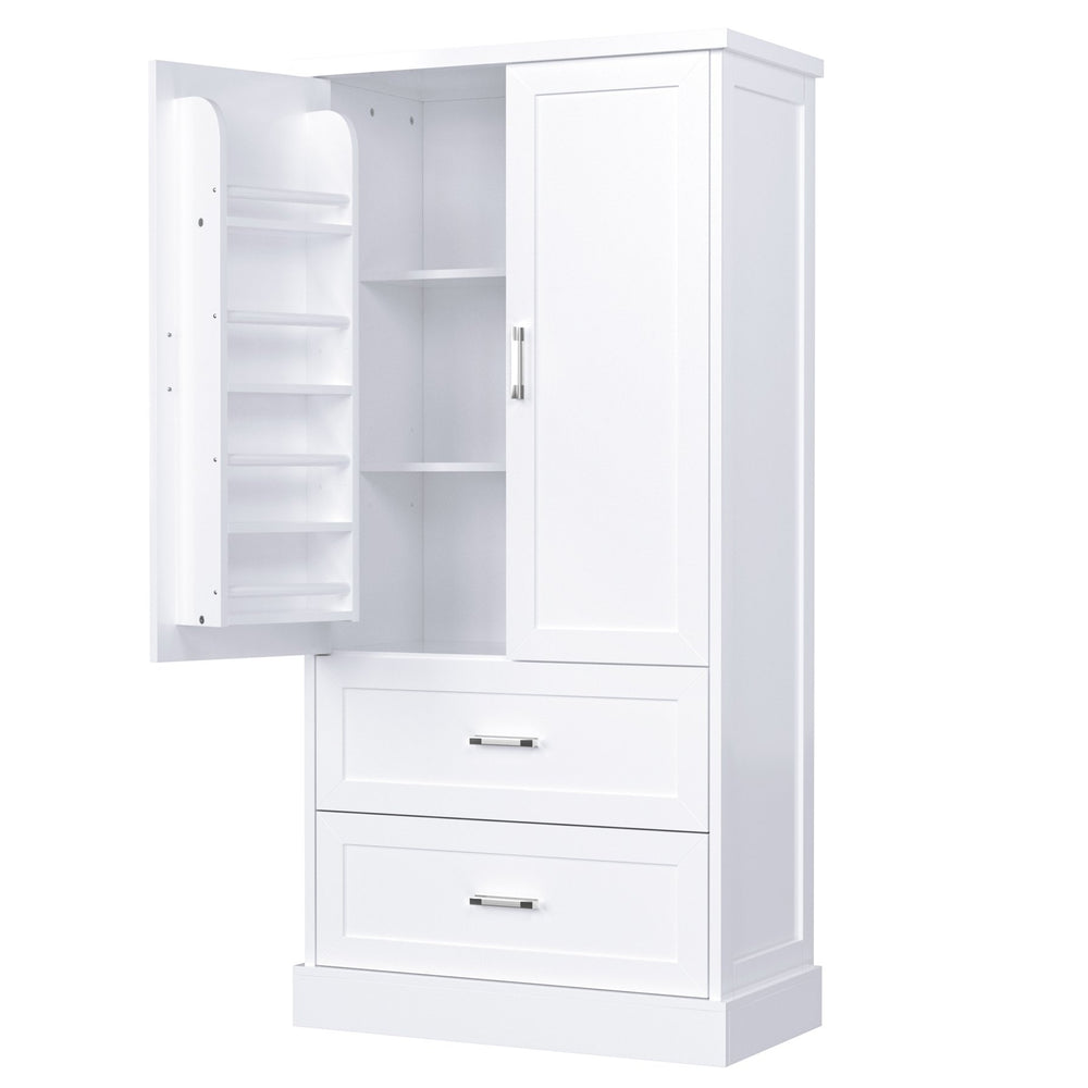 English Elm Tall Bathroom Storage Cabinet with Adjustable Shelves, Two Doors & Drawers, Space-Saving 66" Tall White N725P178675K