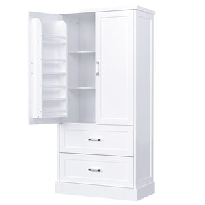 English Elm Tall White Mdf Bathroom Storage Cabinet with Adjustable Shelves and Two Lower Drawers N725S178675K