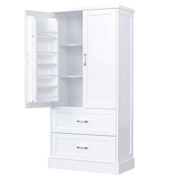 English Elm Tall White Mdf Bathroom Storage Cabinet with Adjustable Shelves and Two Lower Drawers N725S178675K