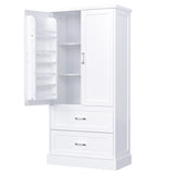 English Elm Tall Bathroom Storage Cabinet, Cabinet With Two Doors and Drawers, Adjustable Shelf, Mdf Board, White