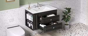 English Elm 30'' Wall Mounted Bathroom Vanity with Ceramic Sink, Floating MDF Cabinet, Soft-Close Drawers & Ample Storage Black N710P334915B