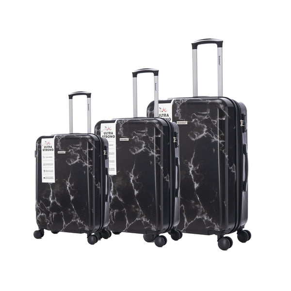 English Elm 3-piece Polycarbonate Hardshell Luggage Set with Swivel Wheels and Combo Lock Black T3292P316965