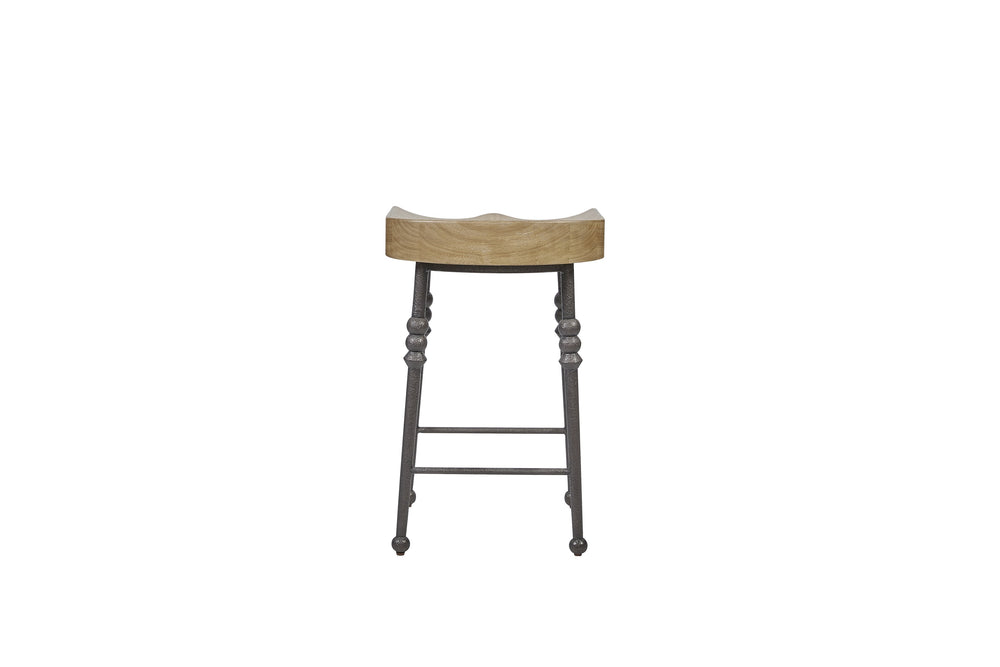 English Elm Counter Height Saddle Stool with Hickory Veneer Saddle Seat and Hand-Forged Metal Base, Durable Design Light Tan 20 L x 20 W x 30.75 H B2699P383329