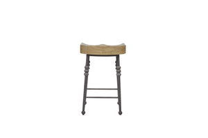 English Elm Counter Height Saddle Stool with Hickory Veneer Saddle Seat and Hand-Forged Metal Base, Durable Design Light Tan 20 L x 20 W x 30.75 H B2699P383329