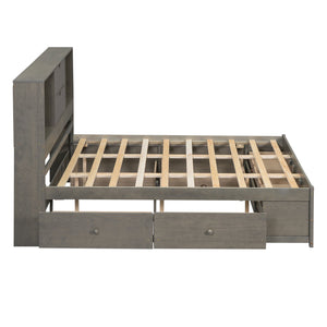 English Elm Queen Platform Bed Solid Pine Frame with Storage Headboard and Eight Organizer Drawers Gray GX000453AAE-1