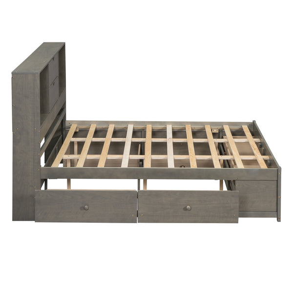 English Elm Queen Platform Bed Solid Pine Frame with Storage Headboard and Eight Organizer Drawers Gray GX000453AAE-1