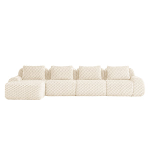English Elm 146" Modular L-shaped Sectional Flannelette Sofa with Ottoman Tool-free Living Room Setup Cream W714S01522