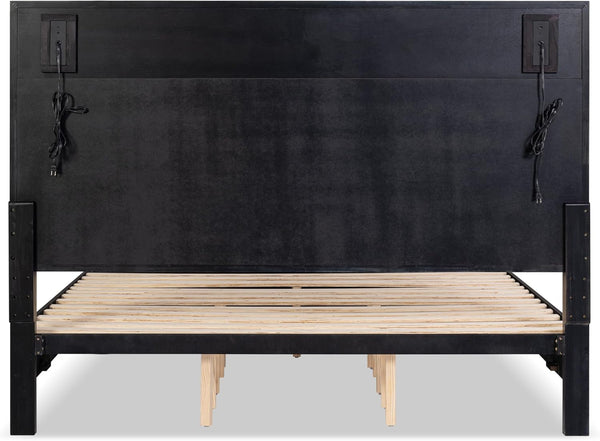 English Elm Mid-century Modern Eastern King Storage Bed Upholstered Headboard with Led Reading Lights B2741S00794