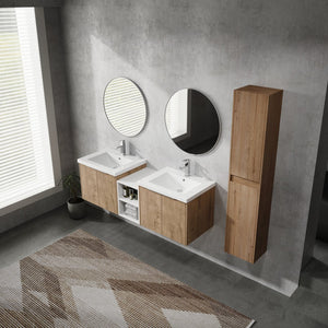 English Elm 60" Wall-Mounted Bathroom Vanity Set With Soft Close Doors, Resin Sinks & Organized Side Cabinets W999S00231