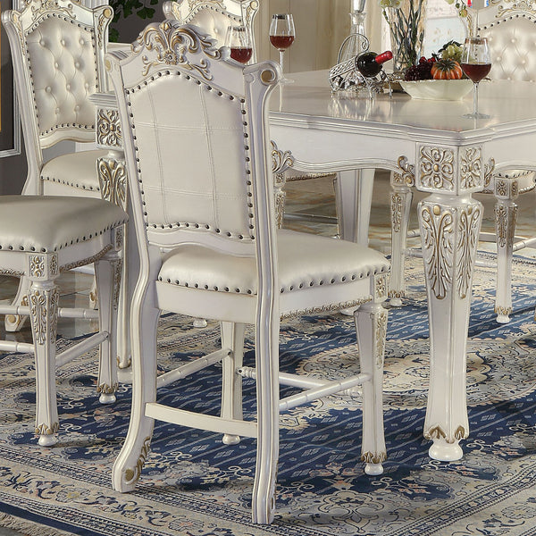 English Elm Antique Pearl Counter Height Chair Set of 2 with Nailhead Trim, Floral Wood Accents & Plush Cushions B062P209286