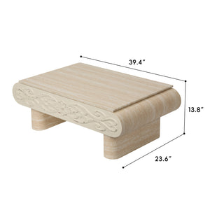 English Elm Rounded Edge Coffee Table Solid Wood Engraved Drawer Modern Living Room Storage Beige+Yellow W3040P428650