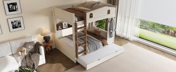 English Elm Twin Triple Metal Bunk Bed Matte Powder Coated Frame with Full Safety Guardrails W1580S00425