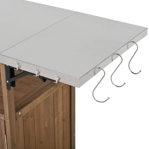 English Elm 54.33" Farmhouse Outdoor Kitchen Cart Solid Fir Frame Steel Top Storage Bbq Prep Natural N767P379702A