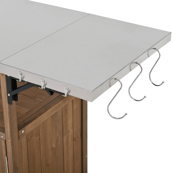 English Elm 54.33" Farmhouse Outdoor Kitchen Cart Solid Fir Frame Steel Top Storage Bbq Prep Natural N767P379702A