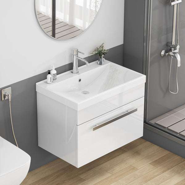 English Elm 24-Inch Bathroom Vanity With Sink Combo - Modern Wall-Mount Design, Soft-Close Drawer & Glossy Finish W3151S00059
