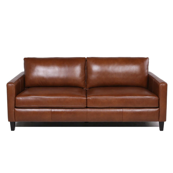 English Elm Modern Leather Sofa Light Brown - Contemporary 82.5" 3-Seater with High-Resilience Foam, Sinuous Coil Support B193P200163