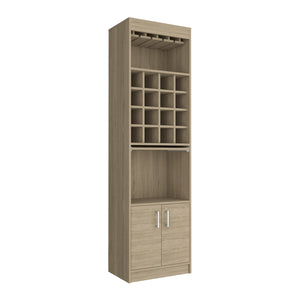 English Elm Being Kava Bar Cabinet 71" High Light Pine with 12 Glass Rack, Retractable Tray & 16 Bottle Cubbies B070S00097