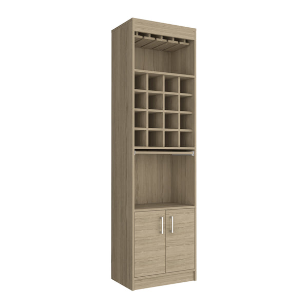 English Elm Being Kava Bar Cabinet 71" High Light Pine with 12 Glass Rack, Retractable Tray & 16 Bottle Cubbies B070S00097