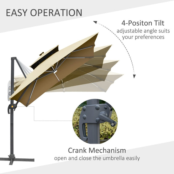 English Elm Outsunny 10Ft Solar Led Cantilever Umbrella - 360° Rotation, Tilt, Crank For Stylish Outdoor Shade W2225P217592-GIGA
