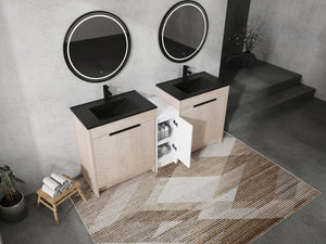 English Elm 72 Inch Freestanding Bathroom Vanity Set With Black Ceramic Sinks, Soft-Close Doors & Storage Solutions W999S00319