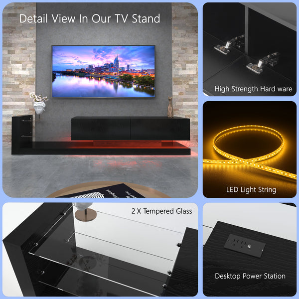 English Elm [new New Update Led Tv Stand with Power Outlet Fits 75 Inch Screens Modern Console Black W1701P413008