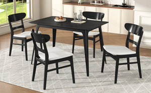 English Elm [video] Mid-century Modern Rubberwood 5-piece Dining Set with Padded Chairs Beige Seats N759S011001K