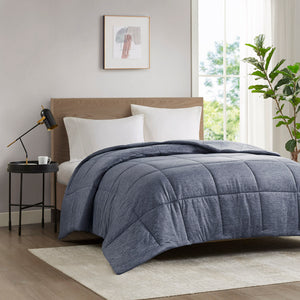 JLA Home Urban Habitat - Oversized Breathable Jersey Knit Comforter with Hypoallergenic Down Alternative, Lightweight Loft Navy UH10-2503