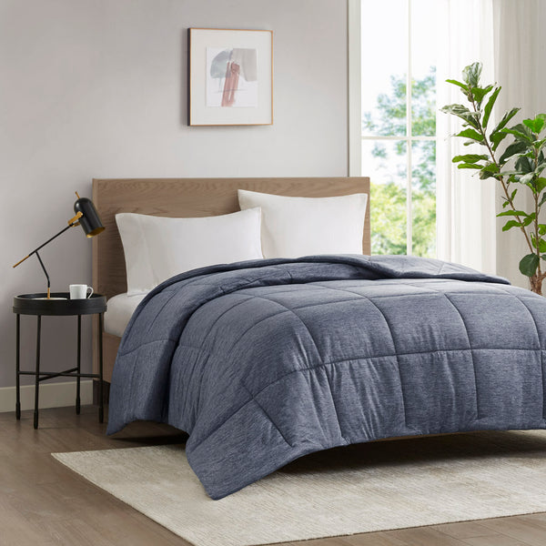 JLA Home Urban Habitat - Oversized Breathable Jersey Knit Comforter with Hypoallergenic Down Alternative, Lightweight Loft Navy UH10-2503