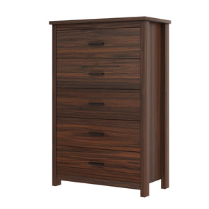 English Elm 4PCS Queen Bedroom Set with Storage Headboard & Built‑In Charging Station, 2 Nightstands, Dresser Walnut 54.25 L x 18.75 W x 9.25 H N733S307937W