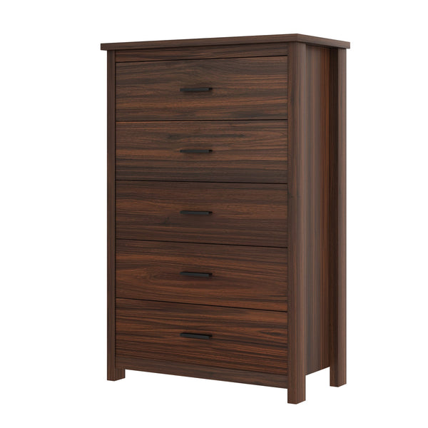 English Elm 4PCS Queen Bedroom Set with Storage Headboard & Built‑In Charging Station, 2 Nightstands, Dresser Walnut 54.25 L x 18.75 W x 9.25 H N733S307937W
