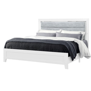 English Elm OMODA Modern Full Bed with LED Accent Lighting, Solid Wood+MDF Frame, Upholstered Headboard Mirror Trim White 60.25 L x 32.48 W x 8.07 H B201P226203
