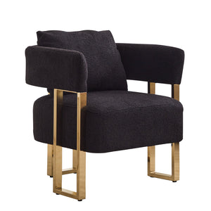 English Elm TS Teddy fleece modern decorative chair with gold legs — plush ergonomic side seating for living spaces (Black) W2311P190452